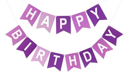 Happy Birthday Banner Birthday Party Banner NO DIY Happy Birthday Sign Pre-Strung Birthday Hanging Decoration for Women Men Girl Boy Party Supplies (Purple)