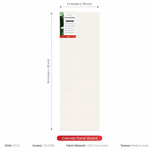 Image of Scholar Art Hobby Series 04 Oz (230 GSM) 100% Cotton Canvas Panel Board for Painting (White Blank Canvas Boards for Acrylic Paint, Oil Paint, Wet & Dry Media) | 12 inchx36 inch (30x90 cm), Pack of 4