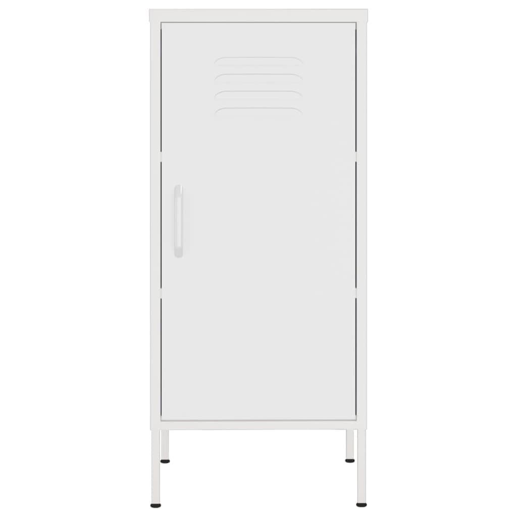Armario de almacenamiento blanco de acero 42,5 x 35 x 101,5 cm con 2 estantes ajustables en altura y niveladores, armario multiusos para oficina, salón, pasillo, garaje, taller, espacio de