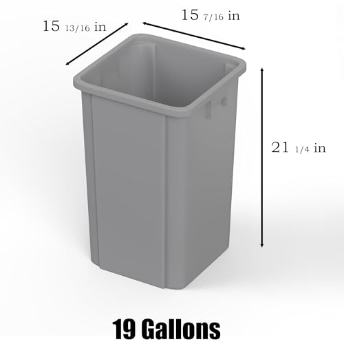 Image of 19 Gallon Gray Square Commercial Trash Garbage Can | Outdoor Office Restaurant School Kitchen