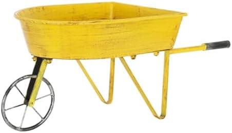 Heavy Duty Retro Garden Cart - Metal Wheelbarrow Utility Unicycle for Gardening, Lawn Care & Construction - Country Style Decoration (Yellow)