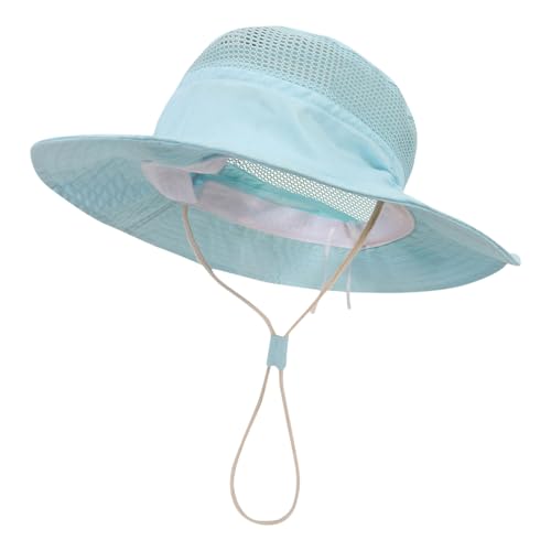 Kids Sun Hats for Girls Boys with Wide Brim Mesh Bucket Hats Adjustable Chin Strap UV Protection Summer Beach Hat