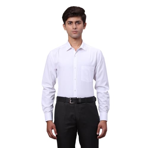 Image of Park Avenue Men Slim Fit Solid Pattern Cotton Blend Semi Cutaway Collar Full Sleeve Formal Shirt