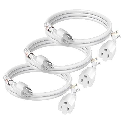 Image of FIRMERST 3 Ft Extension Cord 14 AWG 1875W 15A 3 Prong White UL Listed, 3 Pack