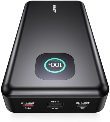 140W Power Bank, 25000mAh Laptop Portable Charger with Smart Digital Display, PD3.1 Fast Charging Battery Pack for MacBook Dell XPS iPad Tablet Steam Deck iPhone 17-12 Series Samsung Switch and More