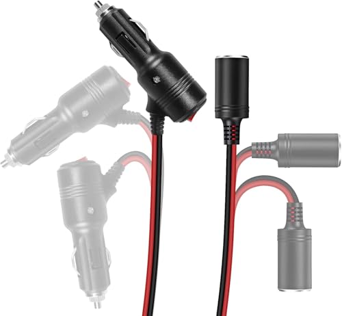 Image of Car Cigarette Lighter Splitter, 2-Socket Adapter Extension Cord, 12V /24V DC Car Charger Power Port with On /Off Switch, Dual Port Plug for Cars, Trucks, RVs, Boats - 1 to 2 Splitter
