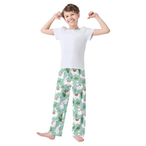 ZZXXB Ethnic Cacti Llama Boys Long Pants Soft Trousers Elastic Waist Kids Lounge Bottoms with Pockets S-XL2