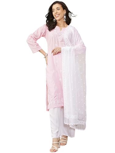 Ada Hand Embroidered Indian Chikankari White Chiffon Dupatta Stole for Women A511215