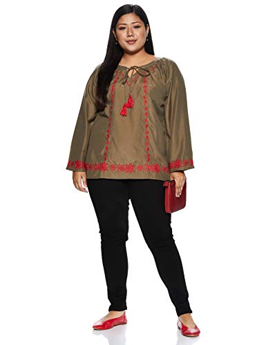 Image of pluss Women's Regular Fit Top (LTP4232-KHAKI-XXL Beige 2XL)