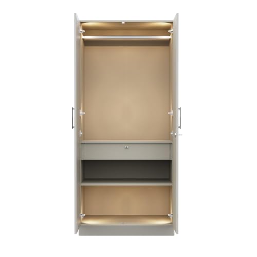 Image of Wakefit Wardrobe for Bedroom | 3 Yr Warranty | Cupboard for Bedroom, Almirah, Wooden Wardrobe, Comes with LED light, Multi-Shelves, Drawer & Hanger, Density:680-750 kg /m, Free Installation(Tyrian-CB)