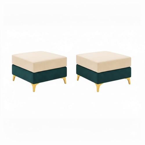 Image of Strike Dual Tone Plush 5 Seater L Shape Sofa Set with 2 Movable Ottomans| Flexible Layout | Silken Velvet Suede| Golden Metal Legs|for Living Rooms & Office (Green Teal & Cream) | Breathable Material