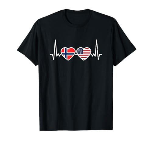 Norway USA Vintage Heartbeat Flag American Norwegian T-Shirt