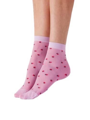 Women's Strawberry Sheer Socks- perfect sheer ankle socks for spring, Pink (Multi), One Size
