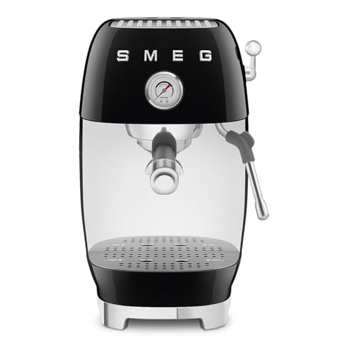 Image of Smeg Cold Brew Coffee Machine, Original Italian Brand, Patented Smeg Black Color, Live the Barista Exeprience, Professional Steam Wand for Creamy Milk Drink, Pressure Monitor, ECF03BLEU