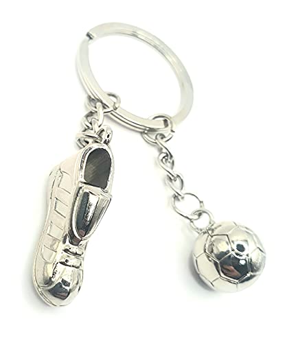 SNS Components Porte-clés en métal argenté avec ballon de football et chaussure de football, Argenté., M