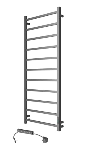 Elna Design - Radiador de toallas eléctrico (240 W, 1230 x 530 mm, radiador de baño eléctrico con termostato y temporizador, color negro mate, acero inoxidable, IP44, montaje
