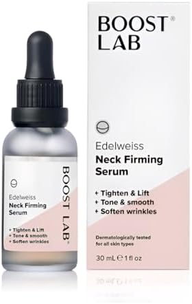 BOOST LAB Edelweiss Neck Firming Serum - Reduce Neck Wrinkles & Neck Ageing - Lifts & Smooths Crepe-Like, Sagging Skin - Paraben Free, Sulphate Free, Fragrance Free - 30 ml (1 fl oz)