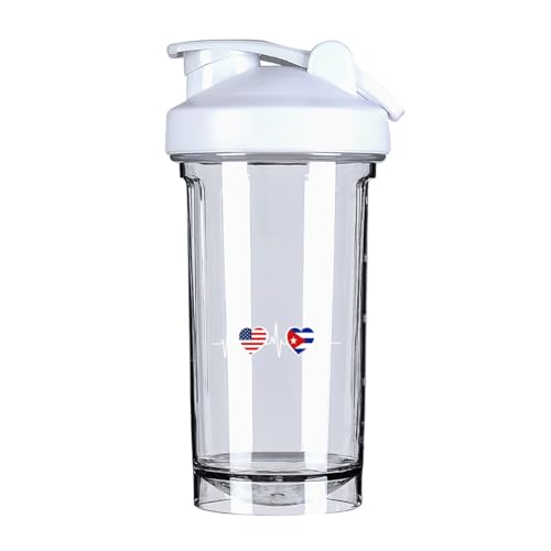America Cuba Flag 18 Ounce Shaker Bottle Drink Mixer Leak-proof Pre Workout Protein Shakes Meal Replacement Shakes Bottles 500ML/18 Oz White