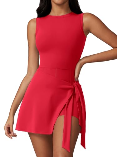 ATTRACO Tennis Dress Golf Outfits for Women Sleeveless Side Slit Active Dress Workout Romper Dresses