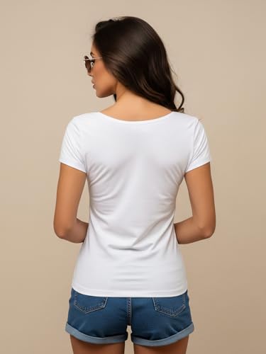 Image of JUNEBERRY Cotton Lycra Regular Fit V- Neck Solid Core Half Sleeves T-Shirt for Women & Girls (Colors Available: Black, Green, Magenta, Blue, Orange & Limeade)
