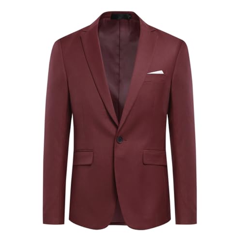 Allthemen Blazer pour Homme avec Fente Arrière à Un Bouton Veste de Costume d'affaires Couleur Unie Vin Rouge M