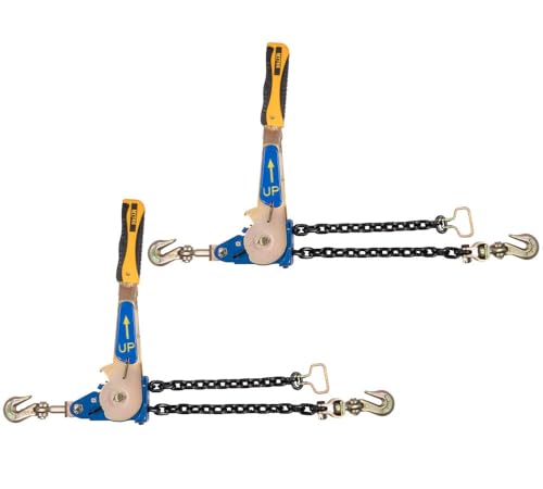 Image of Mytee Products 2 Pack 5 /16 inch-3 /8 inch Easy Ratcheting Chain Binder with Up to 36 inch Chain Take-Up, 5,400 lbs WLL, Heavy-Duty Tie Down Ratchet Load Binder with Grab Hooks for Flatbed Trailers & Trucks