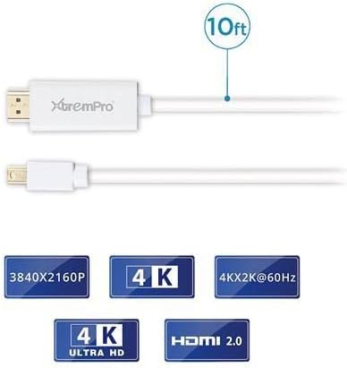 Mini DisplayPort to HDMI Cable (Mini DP to HDMI DP) 6 Feet/10 Feet - Mini DisplayPort/Thunderbolt Port Compatible - White (10 Feet)