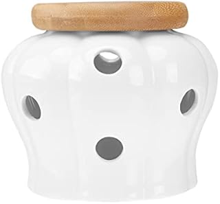 Lurrose 1 Pc Kitchen Storage Canister, Garlic Jar Practical Ginger Container Ceramic Onion Jar with Lid for Home Restaurant Hotel