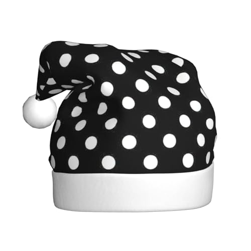 Uusnwaa Sombrero de Navidad con estampado de lunares blancos y negros, sombrero de Papá Noel unisex para adultos, sombrero de Navidad grueso para fiestas de Año Nuevo