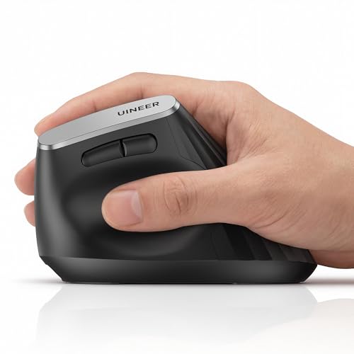 Uineer Ergonomic Wireless Bluetooth Mouse, Rechargeable Vertical Computer Mice with BT5.0/4.0/2.4G, 4 Adjustable DPI, Silent Mouse for PC/Laptop, Ergonomic Design for Comfort Reduced Wrist Strain