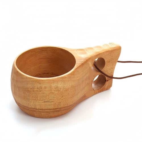 JINYOMFLY Tazza in Legno 200ml, Kuksa Tazza da Caffè in Legno Naturale, Kuksa Tazzina per Campeggio, Trekking, Attività all'Aperto o Come Regalo