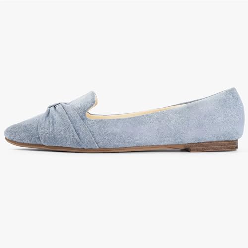 MUSSHOE Flat Shoes Women Comfortable Pointed Toe Slip on Women's Flats,Gray Suede 102