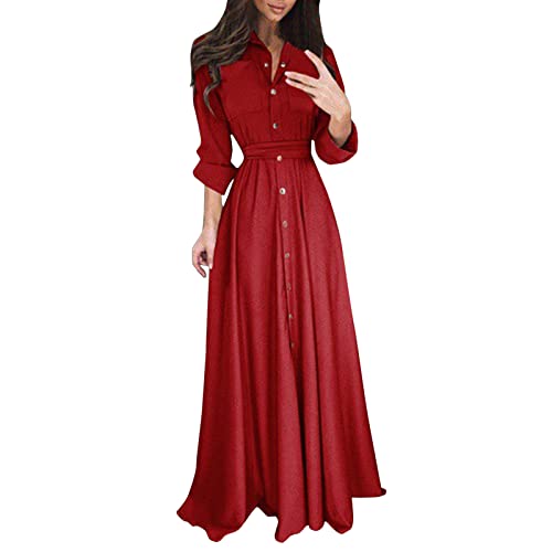 Mercatoo Vestido feminino casual de festa, com gola V, manga comprida, vintage, com borlas, gola V,