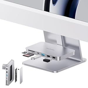 PULWTOP USB C Hub with NVMe SATA SSD Enclosure for iMac 24 inch M1/M3/M4 & Studio Display, iMac Accessories with USB A/C 10Gbps, 2 x USB A 2.0, SD/TF - Silver