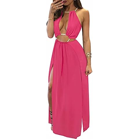 BIUBIU Women's Sexy Boho Floral Halter Summer Maxi Dress Beach Party Split Cover Up Swimsuit Outfit 2024 (Rose red,M) Cover
