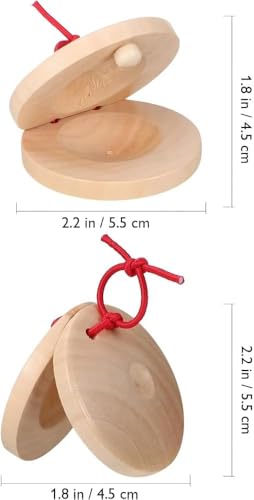 Wooden Castanet, Percussion Instrument - 4Pcs Hand Finger Castanets, Wood Castanets Classroom DIY Rhythm Music Musical Instrument - Thumbnail 2