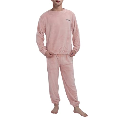 Mymyguoe Pijama para hombre largo de invierno de forro polar, pijamas de dos piezas, ropa de casa, traje de dormir de felpa, conjunto de pantalones de dormir de franela suave, ropa de dormir, ropa de