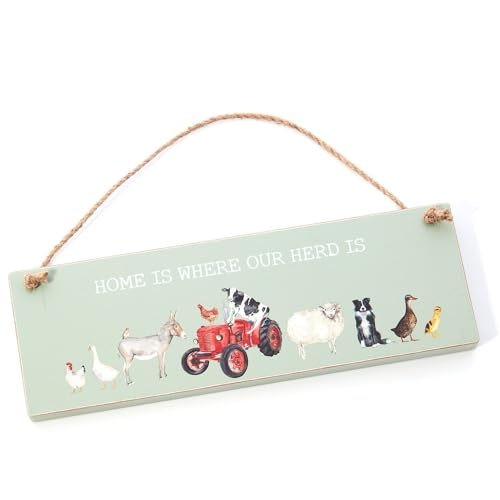 Langs Placa de madera para colgar con texto en inglés "Farm Animal Home Is Where our Herd"