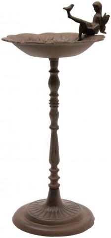 HomeOffice Cast Iron Rustic Angel W Bird Birdbath Garden Bath Feeder Bird Fairy Pixie