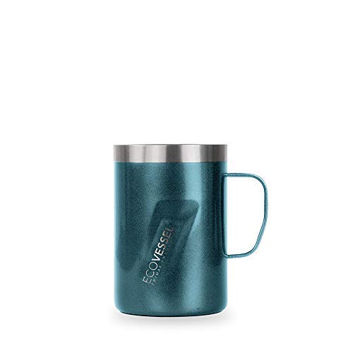 EcoVessel Transit Travel Coffee Mug with Slider Lid Ergonomic Handle Trimax Insulated Stainless Steel Beer Stein 12oz Blue Travel Whiskey Glass Country Travel Mug or a Moscow Mule Tumbler Cup
