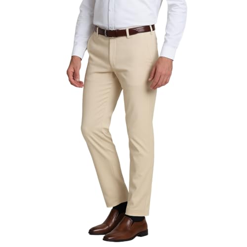 Image of Men's Stretchable Formal Trousers | Regular Fit Mid Rise Office Wear Pants | Elasticated Waistband 2 Inch Stretch | 4 Pocket Pant