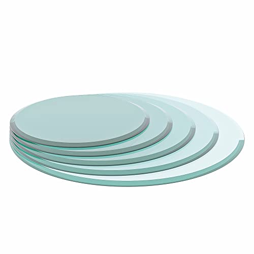 LOPOO 32-Inch Round Clear Tempered Glass Table Top, 1/2\" Thickness with Beveled Edges, Elegant Polished Finish for Tables