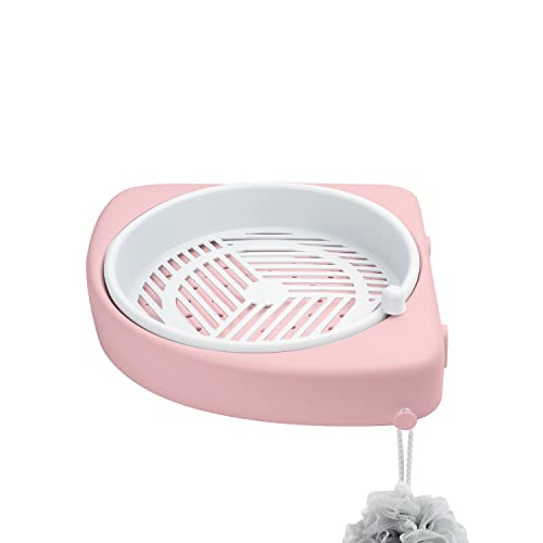 Feilifan Corner Shower Caddy, Plastic 360 Rotating Shower Organizer With Hooks, Bathroom Adhesive Shelf For Shower, Waterproof Shower Shelves For Washroom Toilet Kitchen, Max Hold 15 Lbs, Pink #TOP10