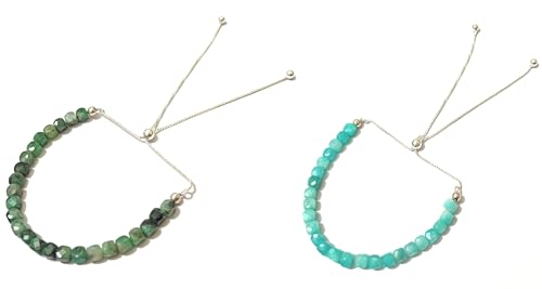 Bracelet émeraude en argent sterling 925 et amazonite, bijoux fins facettés