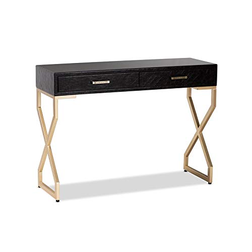Baxton Studio Carville Modern And Contemporary Dark Brown Faux Leather Upholstered Gold Finished 2-Drawer Console Table #TOP20