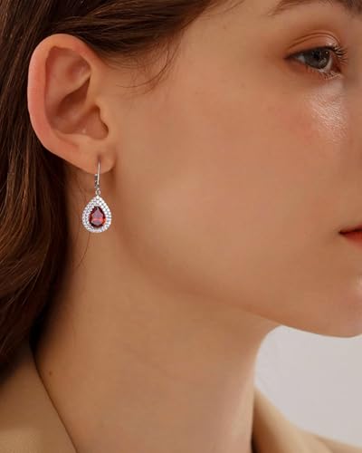 DAYBYDAY Birthstone Dangle Earrings for Women, Hypoallergenic 925 Sterling Silver Created Gemstone CZ Pear Shaped Leverback Drop Earrings, Large Crystal Teardrop Dangling Earrings Wedding Jewelry3