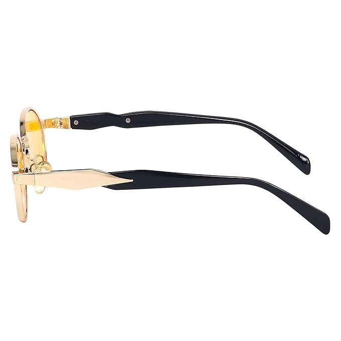 Image of Creature Oval Metal Frame Sunglasses for Men & Women | Vintage Retro Style | UV Protection | Gold Frame with Dark Lenses