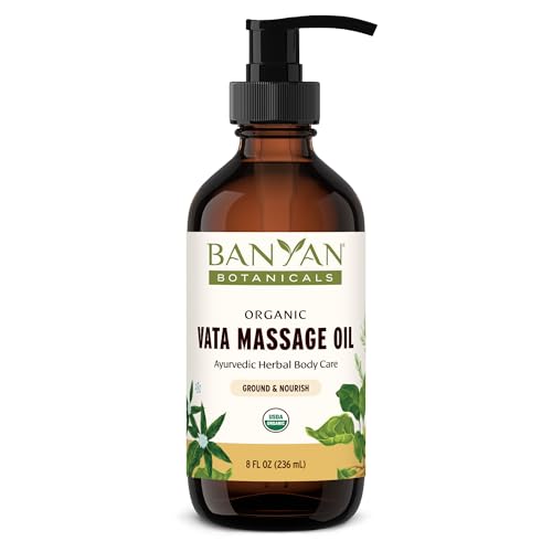 Banyan Botanicals Vata Massage Oil – Organic Herbal Massage Oil for Calm & Relaxation – Ayurvedic Oil with Organic Ashwagandha (Withania Somnifera) – 8 oz – Non-GMO Sustainably Sourced Abhyanga Oil