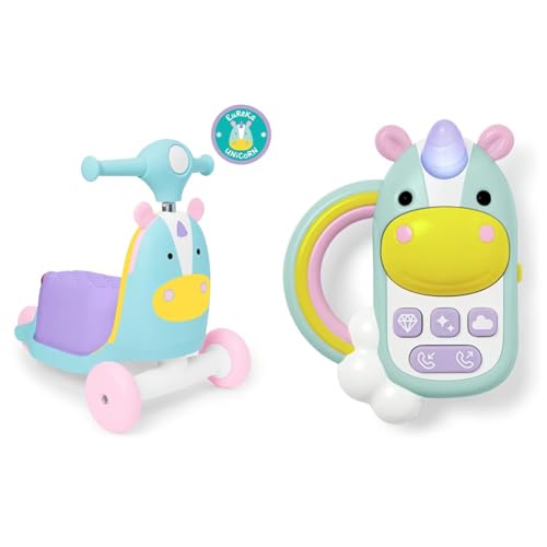 Skip Hop 3-in-1 Baby Activity Push Walker to Toddler Scooter, Zoo Unicorn & Baby Phone Toy, Zoo, Unicorn
