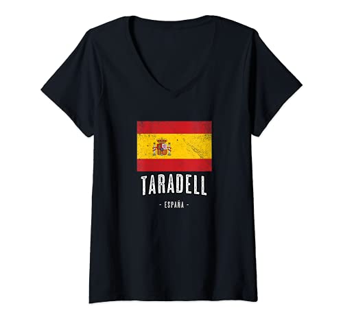 Mujer Taradell España | Souvenir - Ciudad - Bandera - Camiseta Cuello V